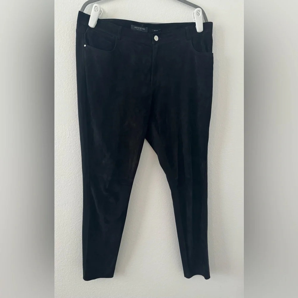 LAFAYETTE 148 Mercer Suede Leather Front Skinny Pants Black Rock Fall Chic 12